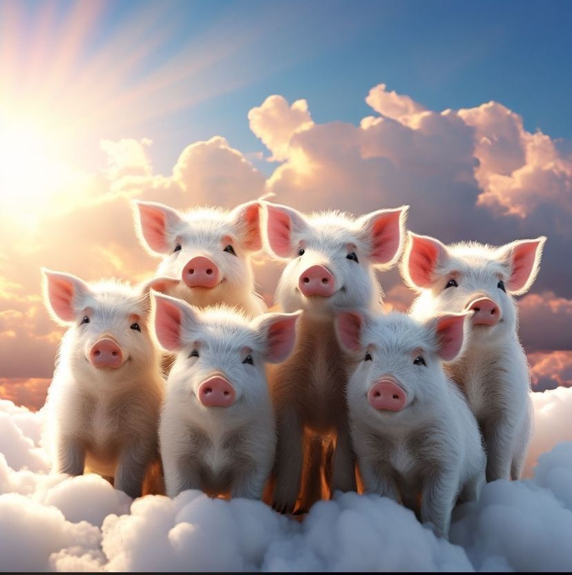 Seven white pigs