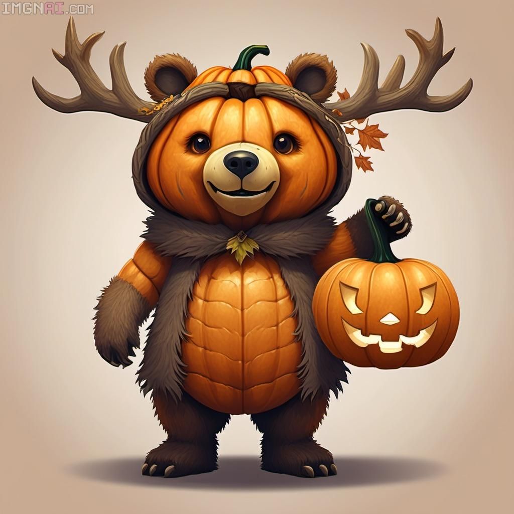 pumpkin bear in antlered art style 3