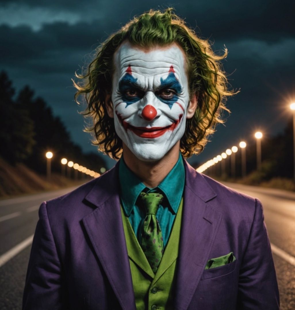 happy joker on the dark road