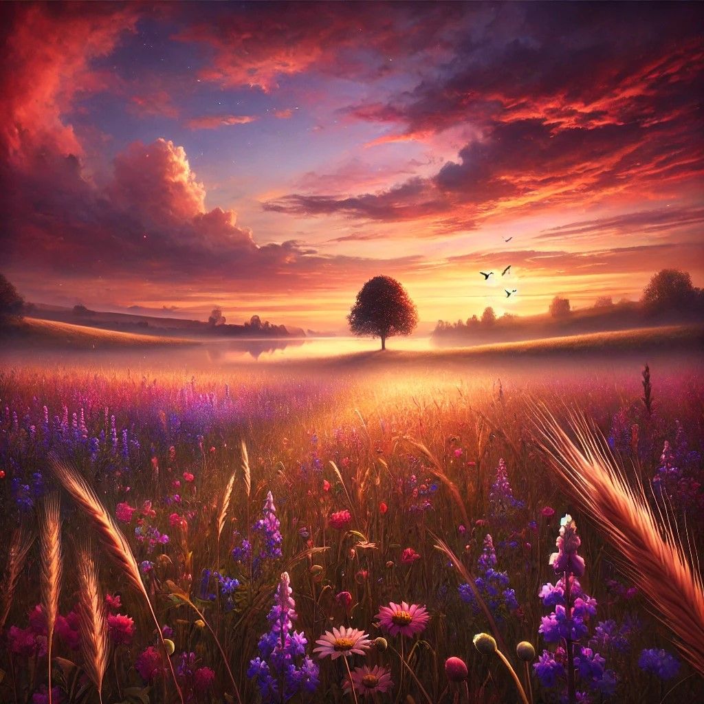 Sunset Symphony in a Wildflower Meadow