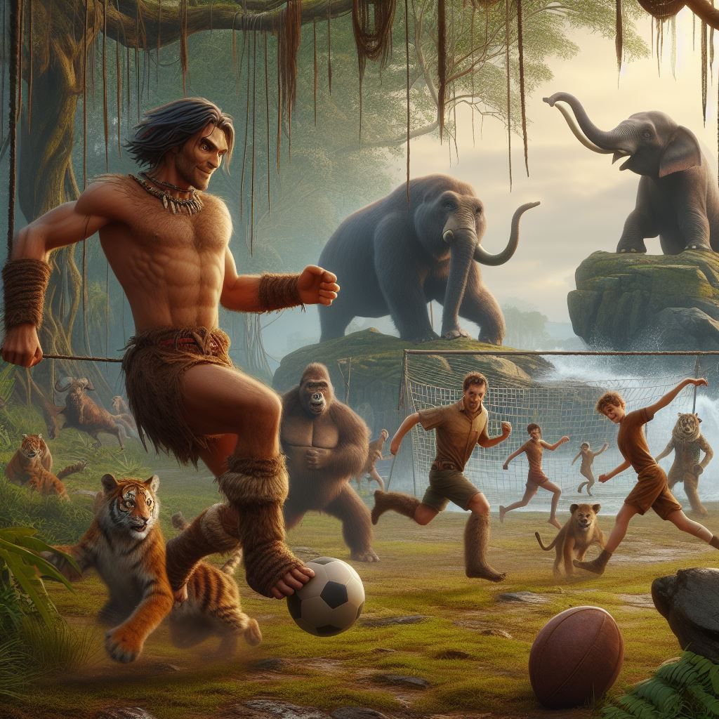 Tarzan playing football