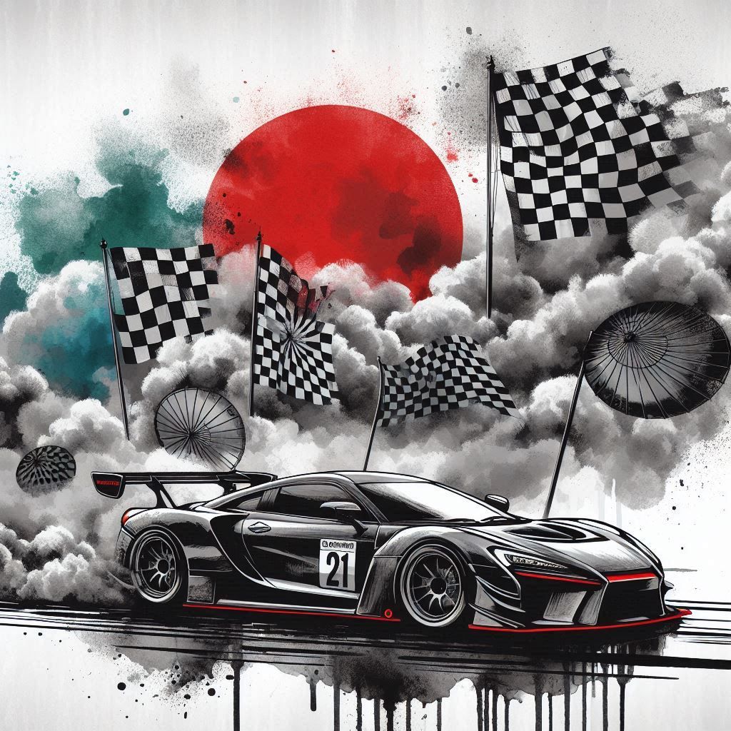 Japanese car racing , Ink style