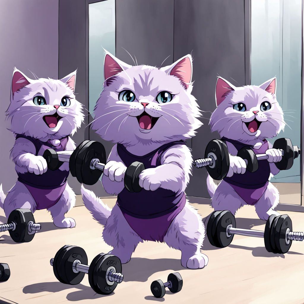 a-muscular-lilac-cat-adorable-in-appearance-is-holding-dumbbells-gazing-into-a-mirror-five-other