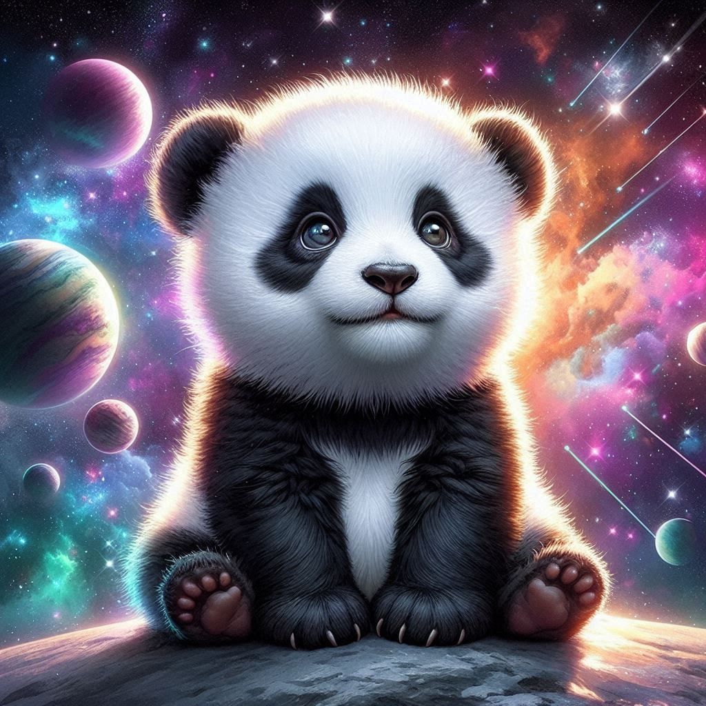 Baby Panda Looking at the Universe