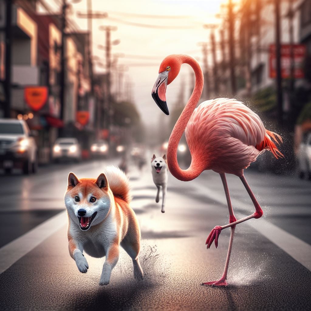 Shiba vs Flamingo