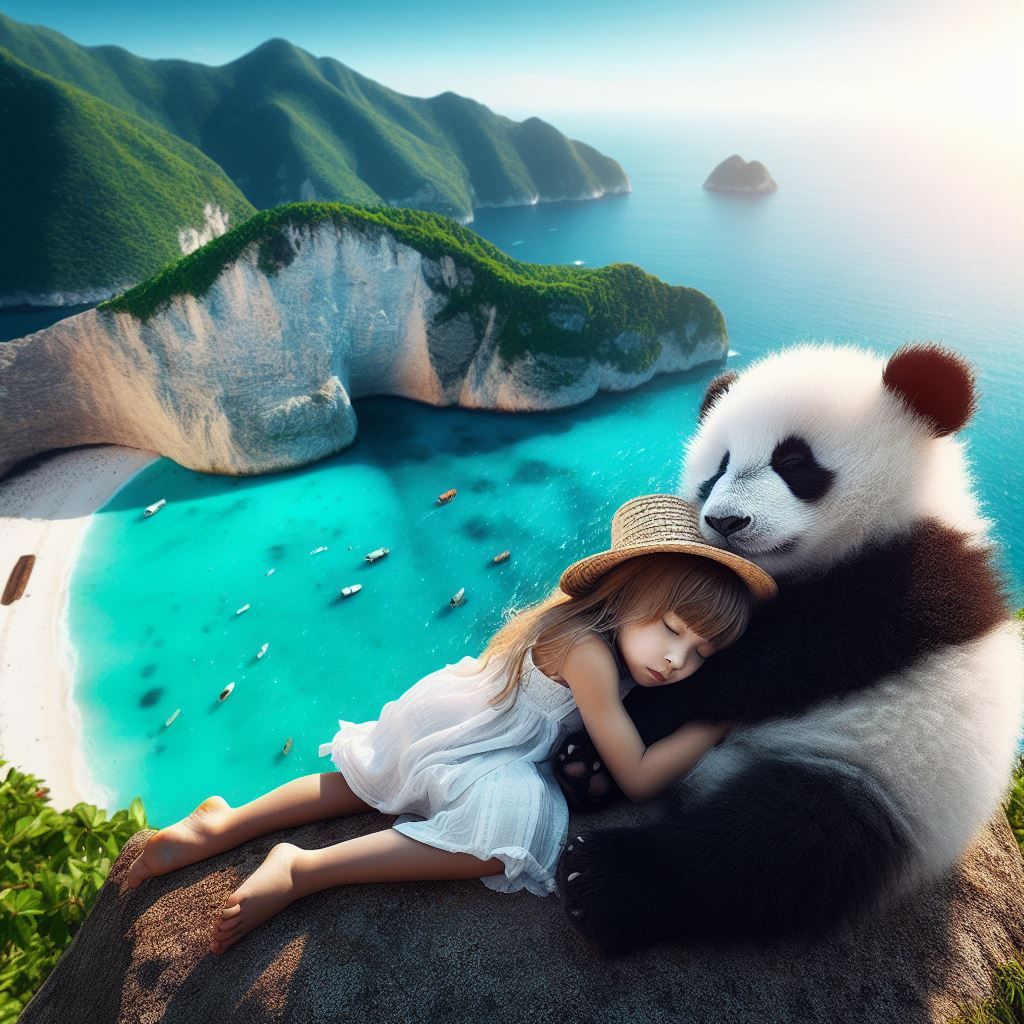 Baby Panda Sleeping With a little Girl