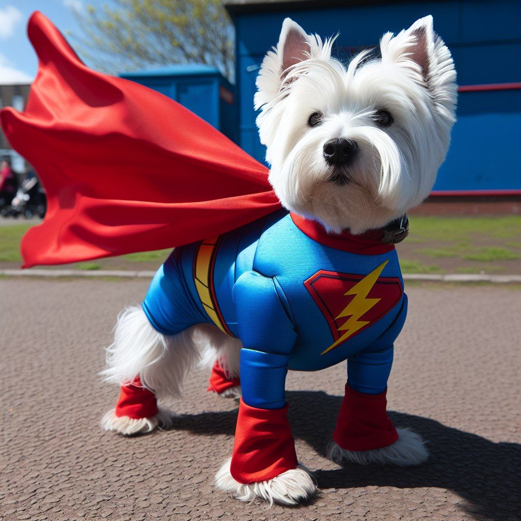 white terrier - super hero