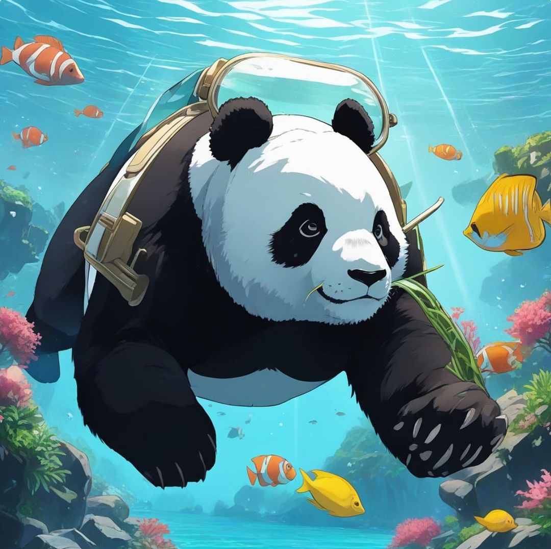 Panda bear swimming in the sea