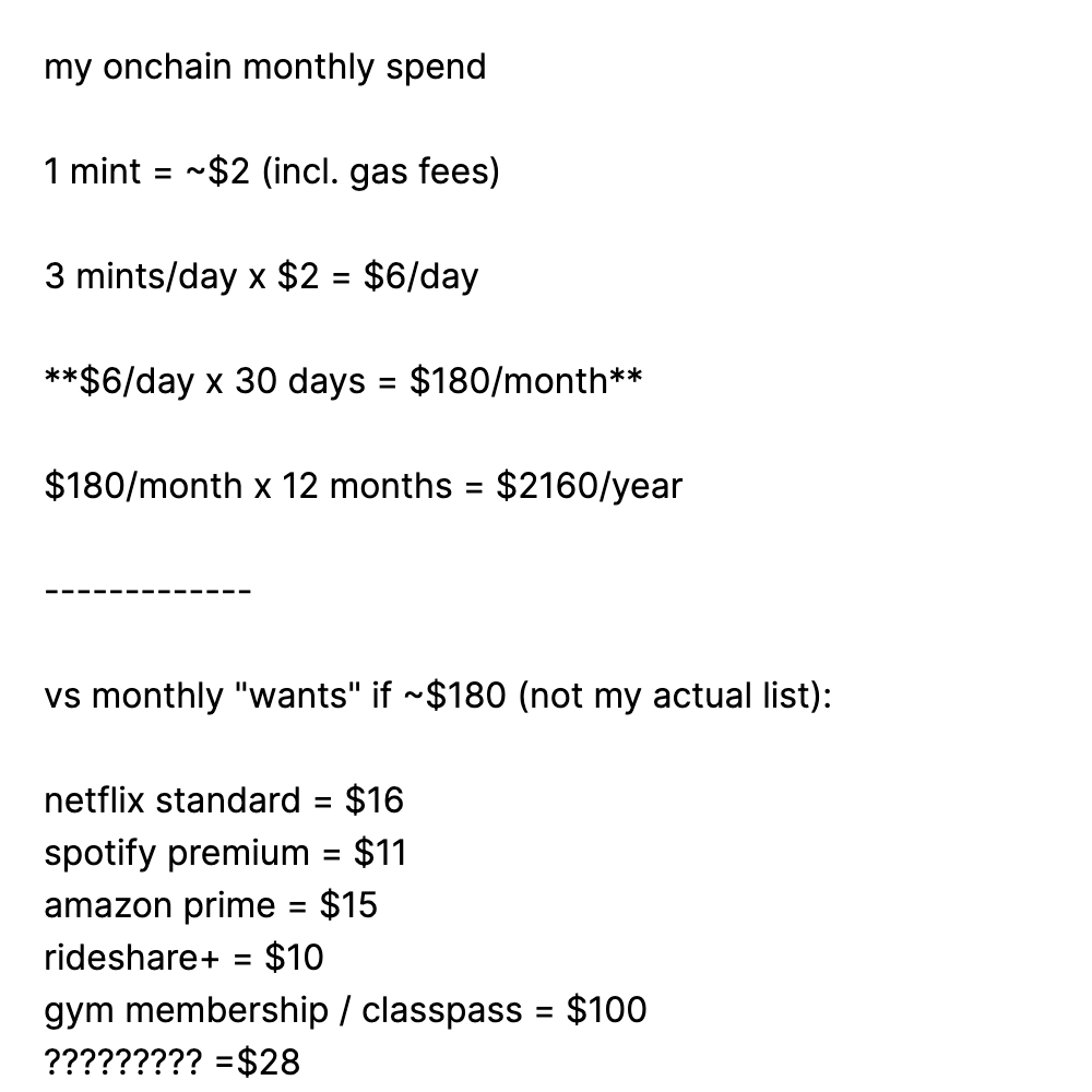 my onchain monthly spend