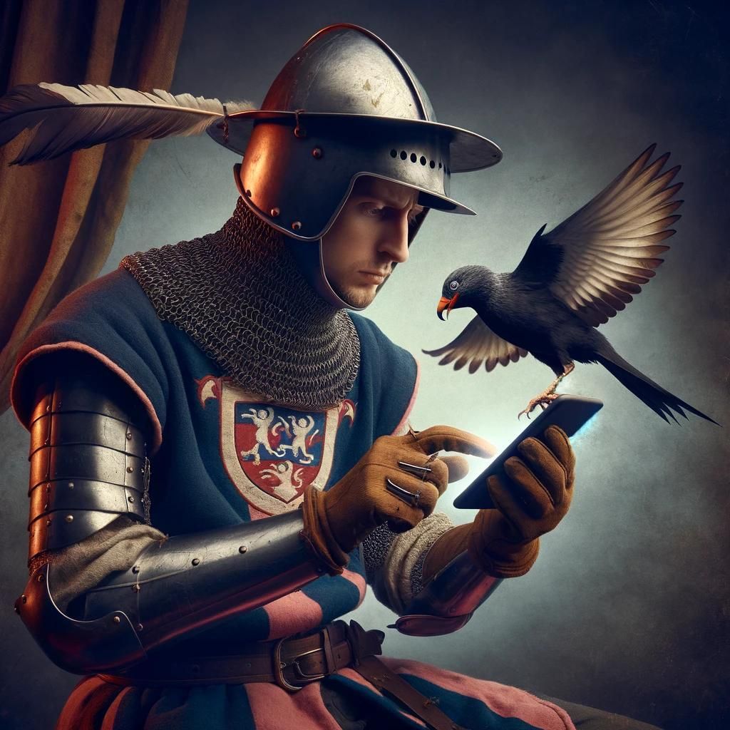 A_medieval_knight_trying_to_use_a_smartphone,_atte