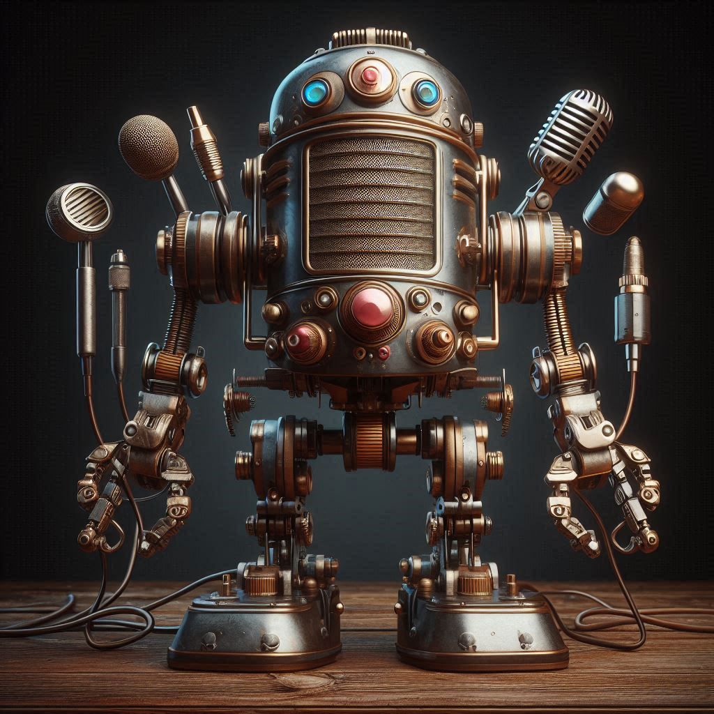 vintage microphone robot