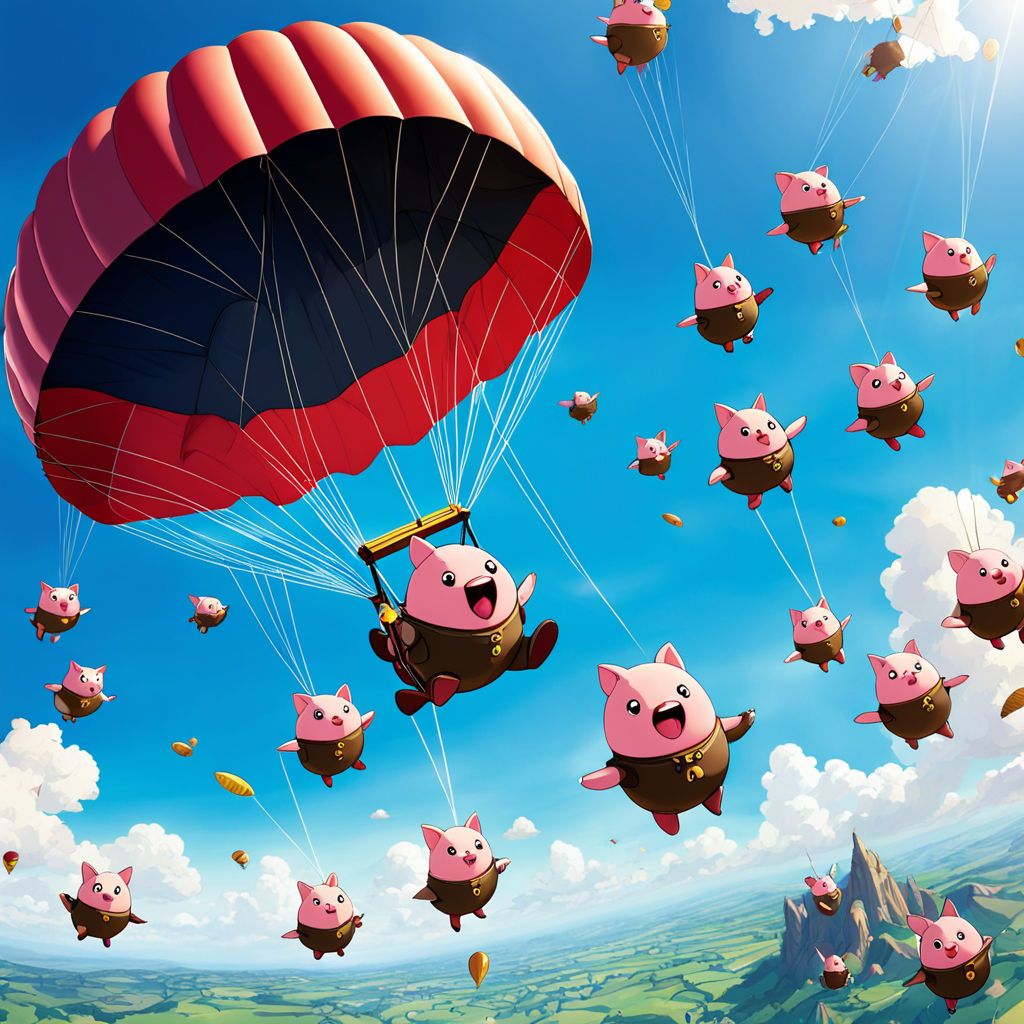 many-ham-characters-are-dropped-from-the-sky-riding-a-parachute