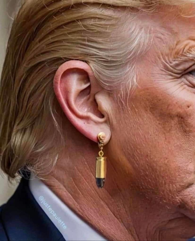 Trump with commemorative earring