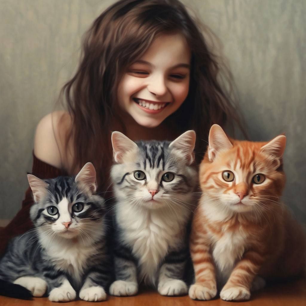 Girl with cats