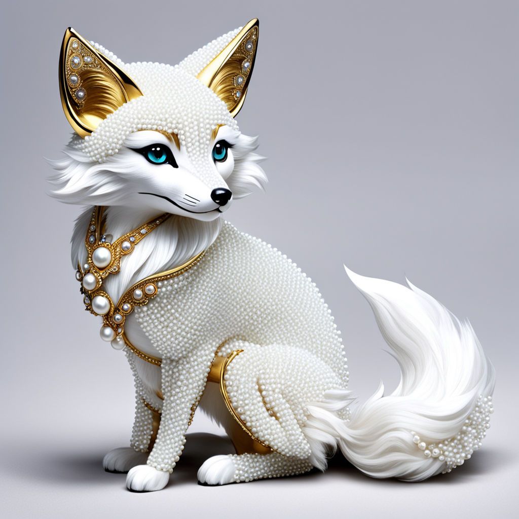 a fox glistening with pearls