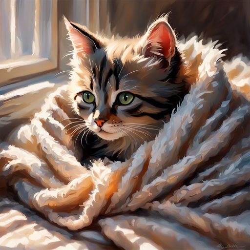 a cat with a blanket over it