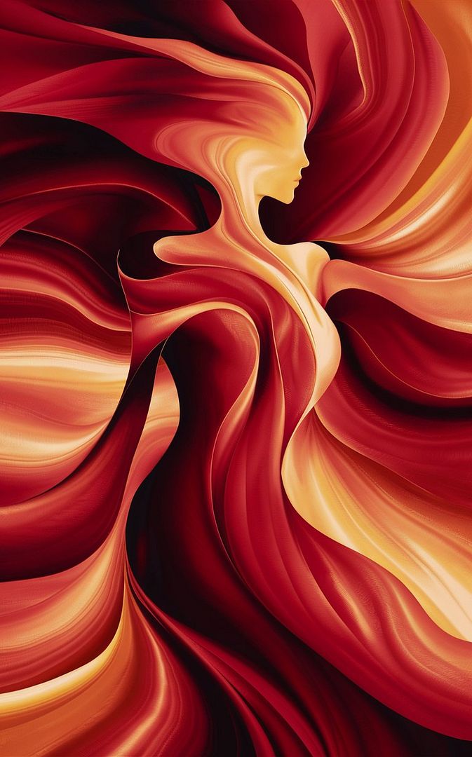 Warm colors flow into each other and create a feminine silhouette.