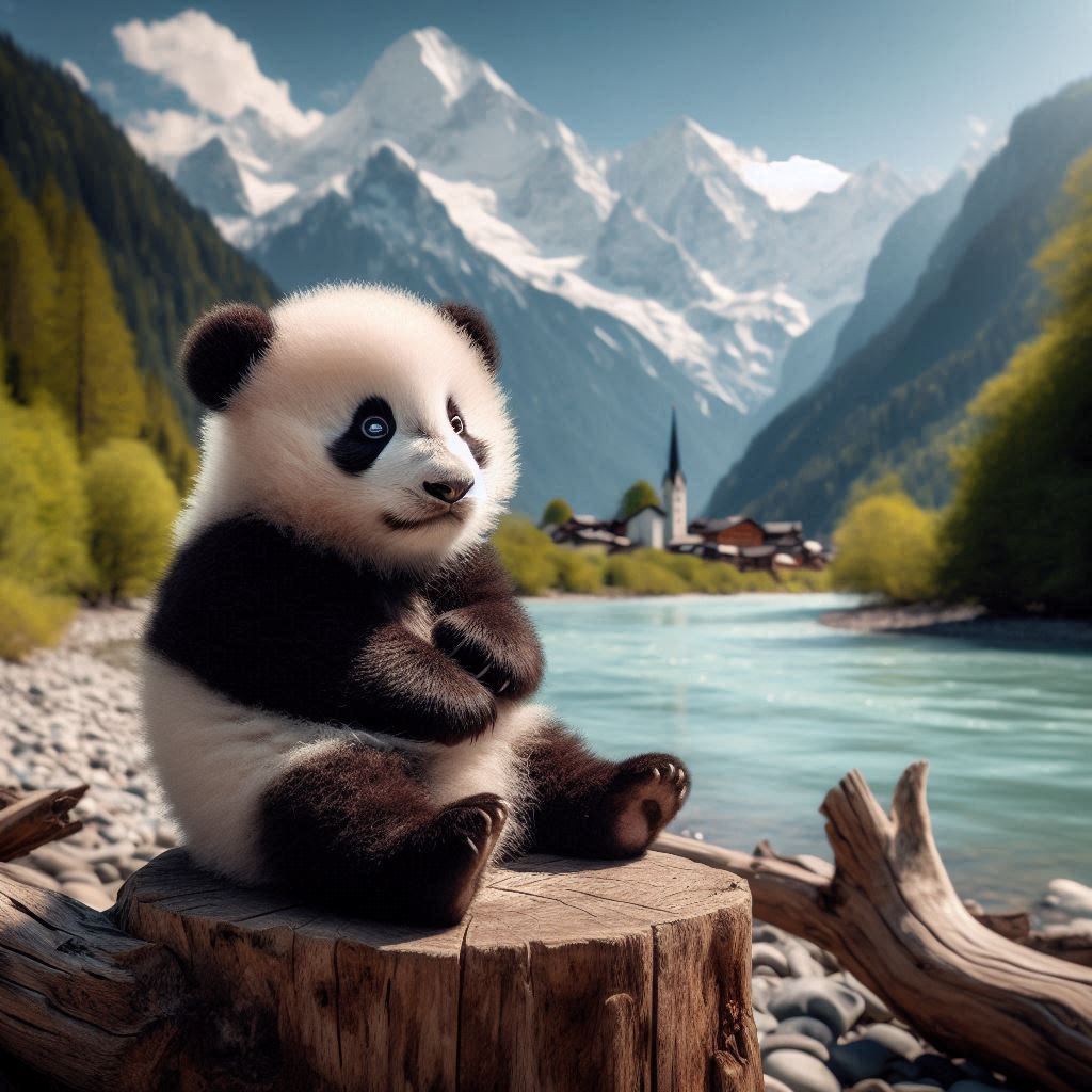 Baby Panda Resting in a Place With Wonderful Nature