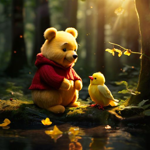 pooh with bird