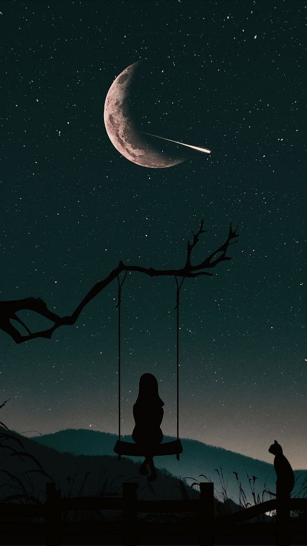 Lonely girl in dark sky