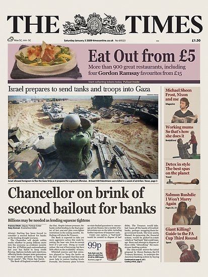 The Times 03 Jan 2009 Chancellor on brink of second bailout for banks.