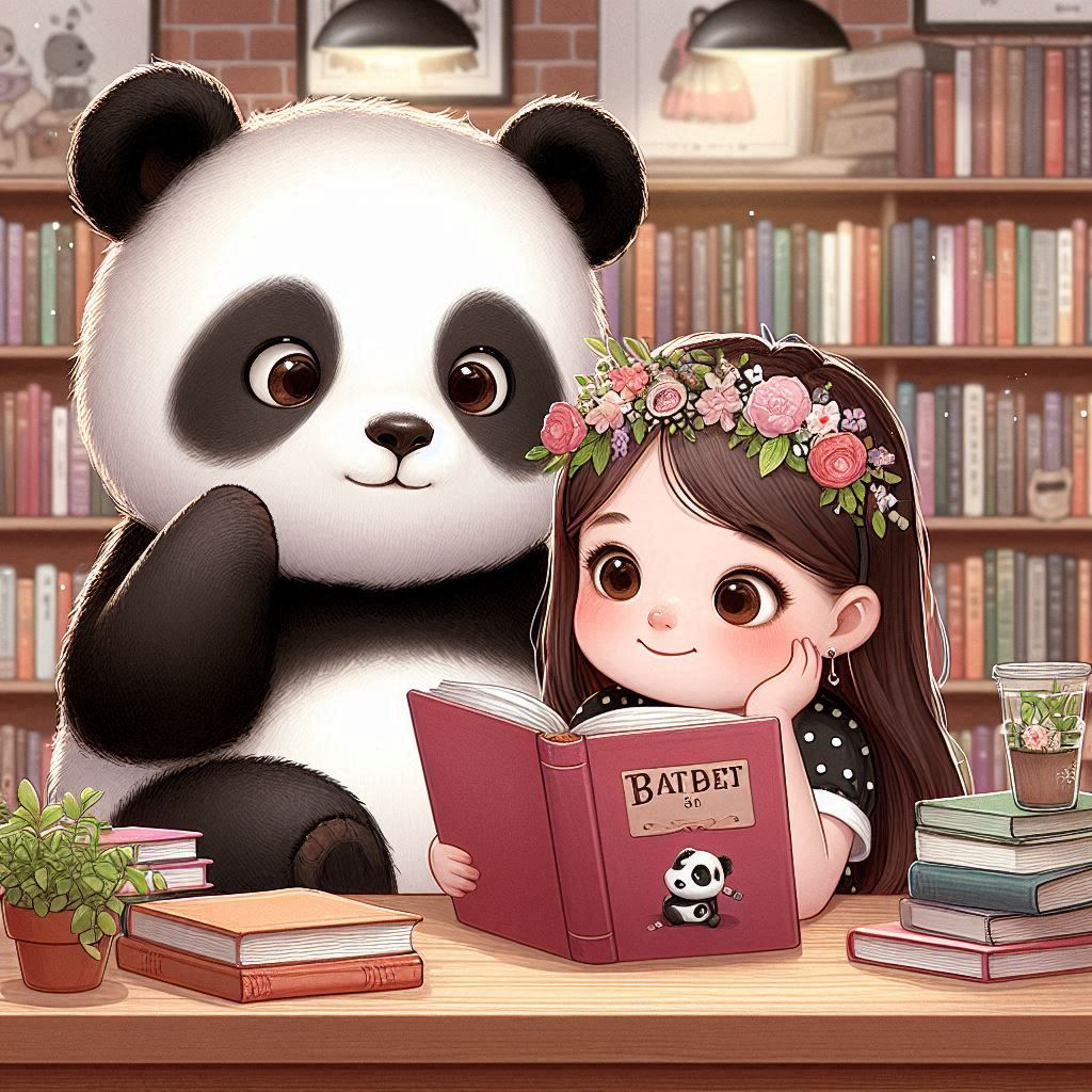 A book-reading baby panda