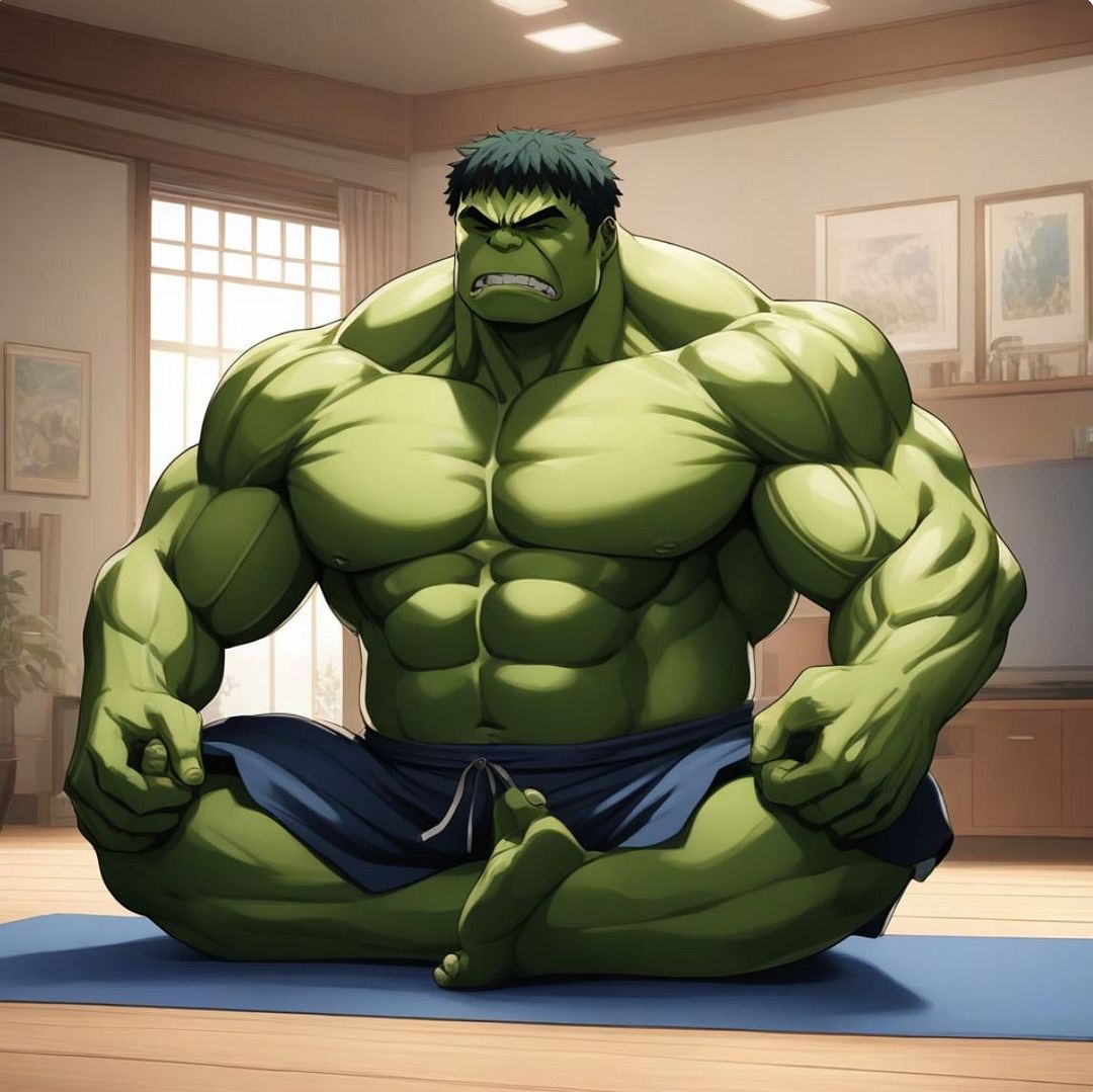 Hulk doing yoga