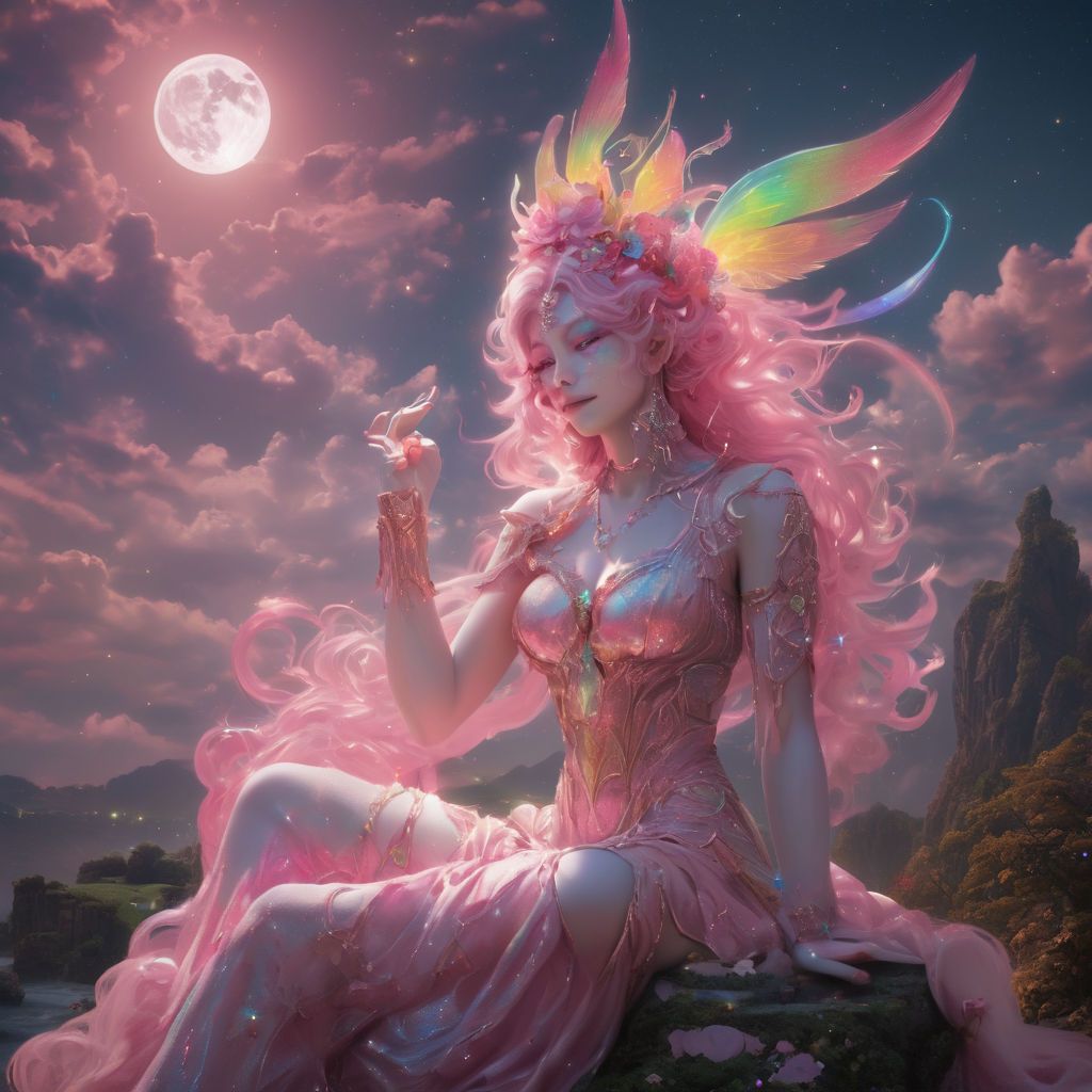 Rainbow pink goddess colored by moonlight