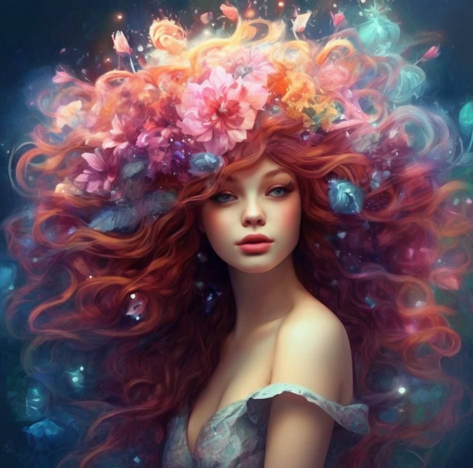 The girl with flowers in her hair