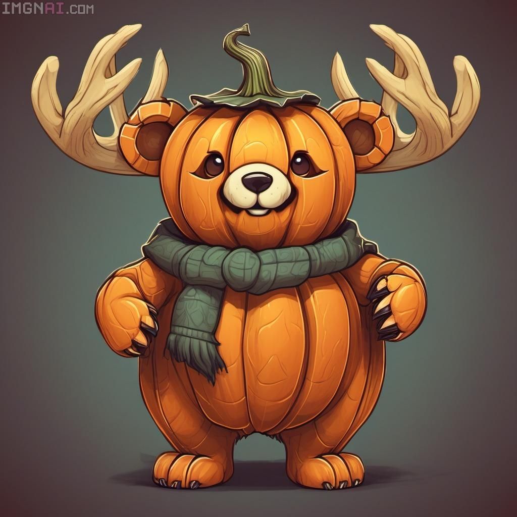 pumpkin bear in antlered art style 1