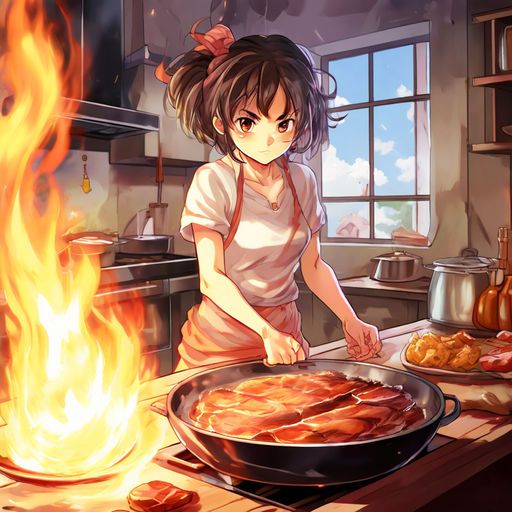 A girl cooking HAM(TN100x)