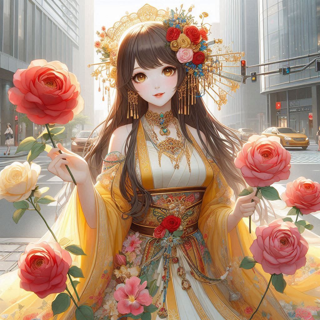 Beautiful Goddess of the yellow and red Roses