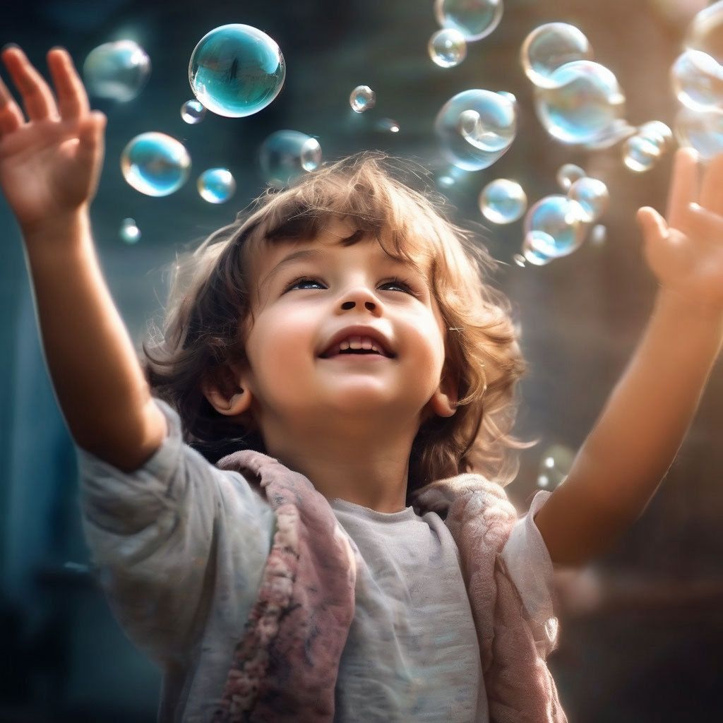 Child catches soap bubbles