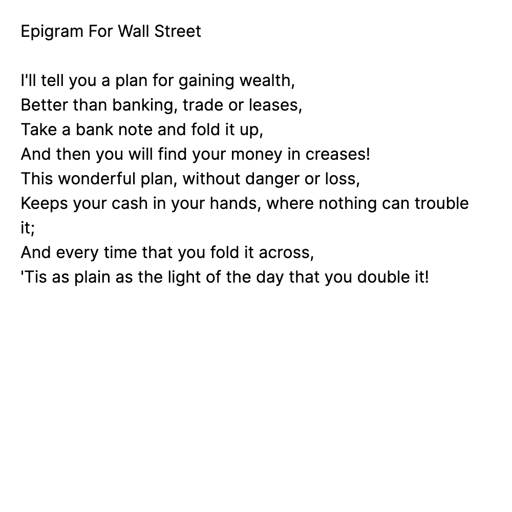 Epigram For Wall Street