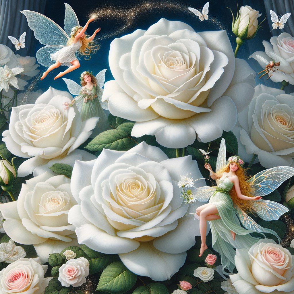 White roses with fairies