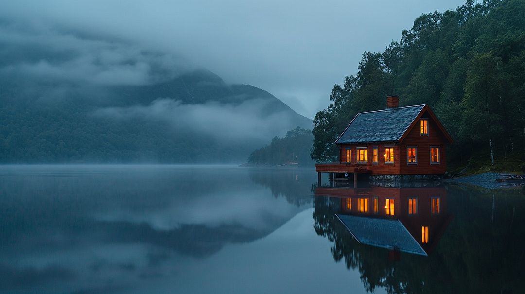 cozy cabin on the edge of water