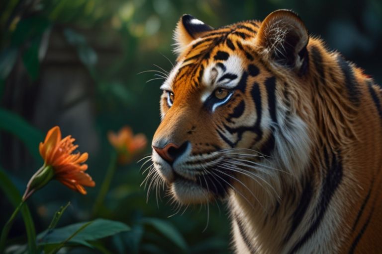 Tiger likes flowers