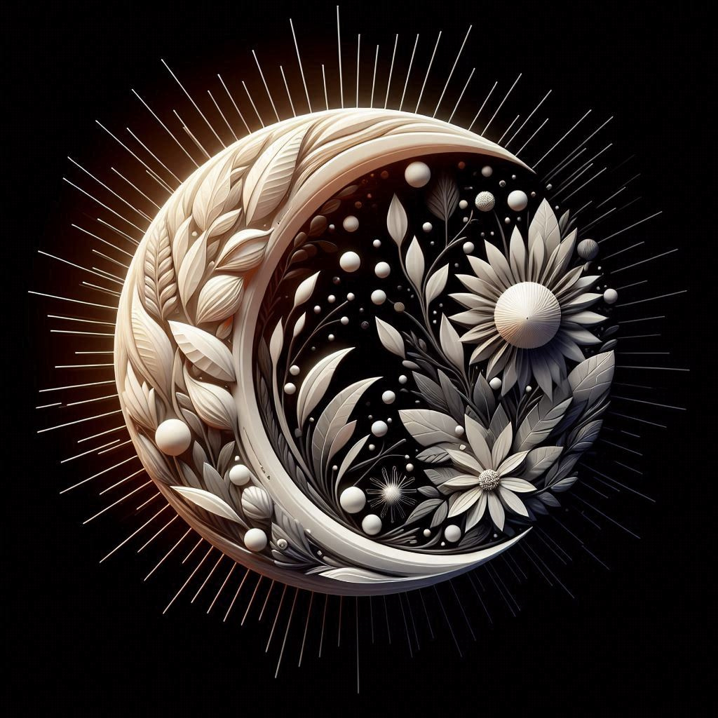 Crescent moon and flower