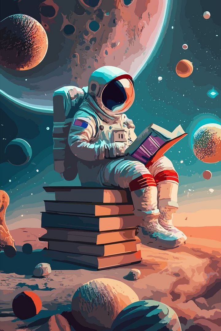 Reading books with astronauts