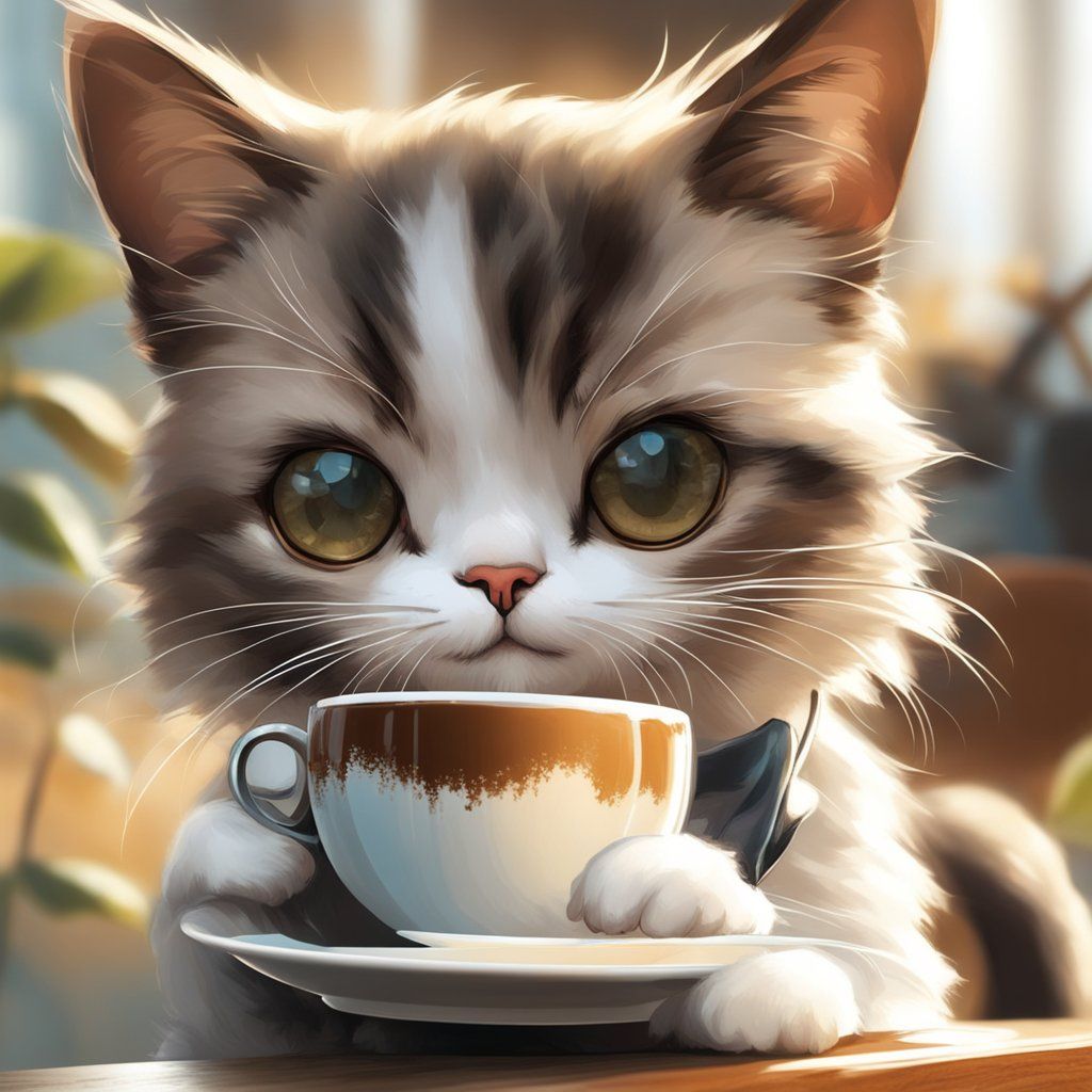 Cat Drinking Coffee