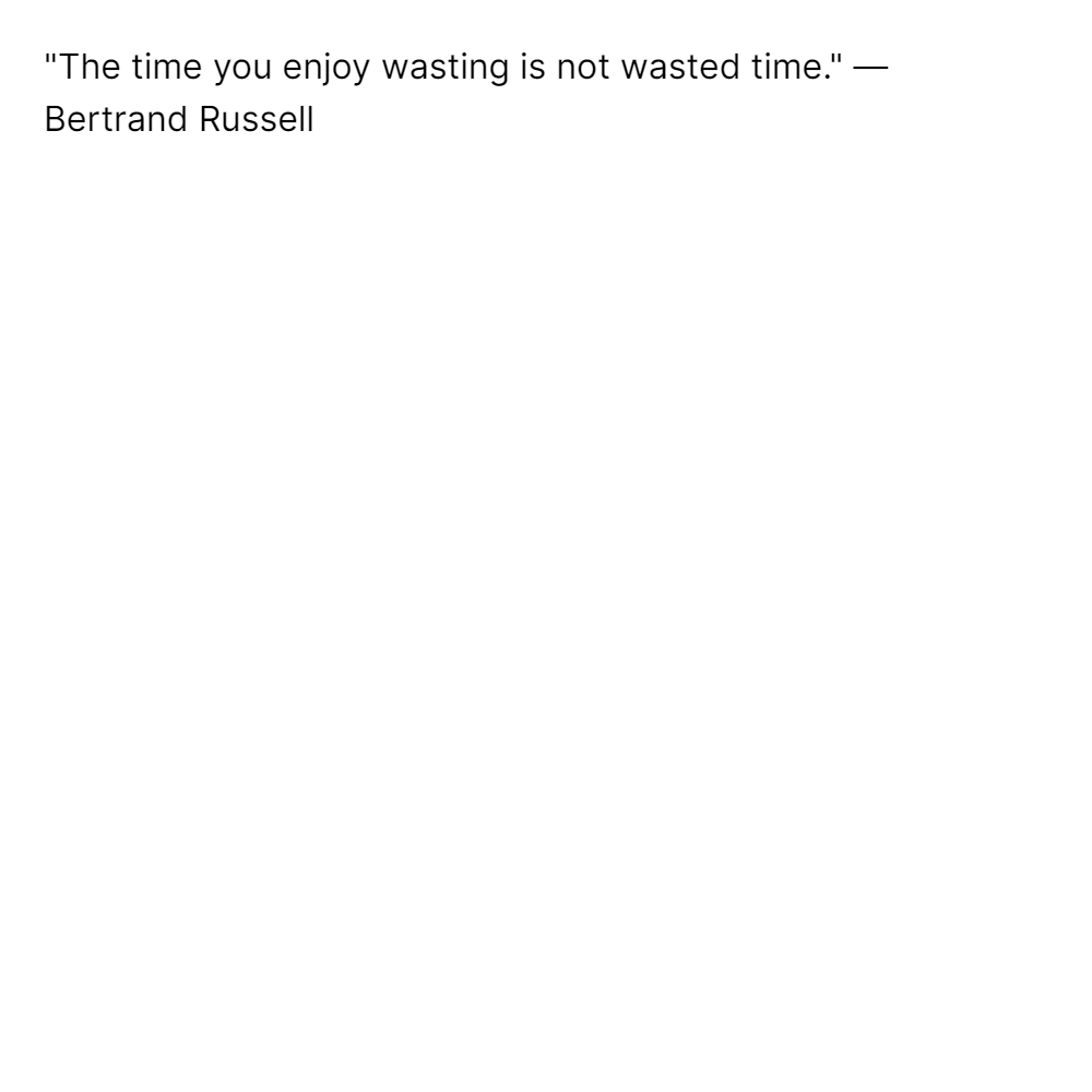 "The time you enjoy wasting is not wasted time....