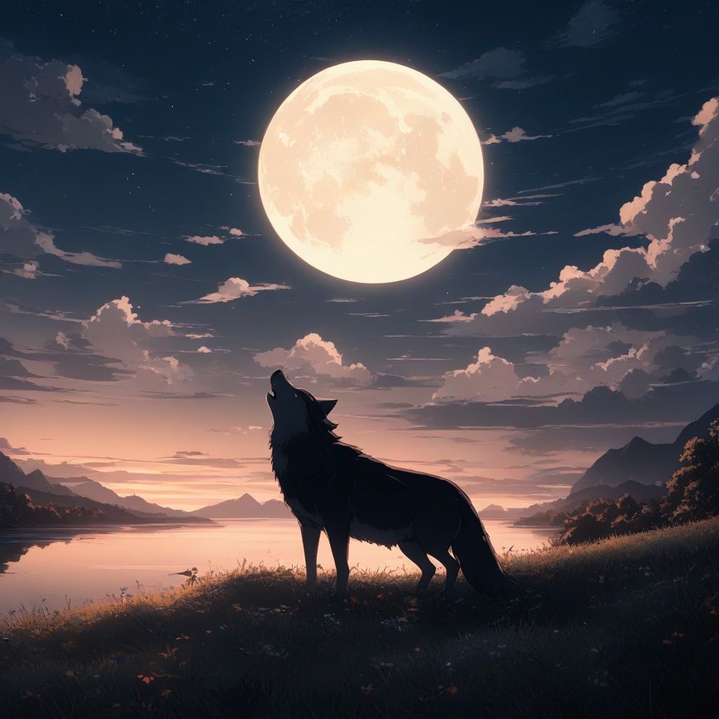 Under a moonlit sky a lone wolf sings its melancholic melody