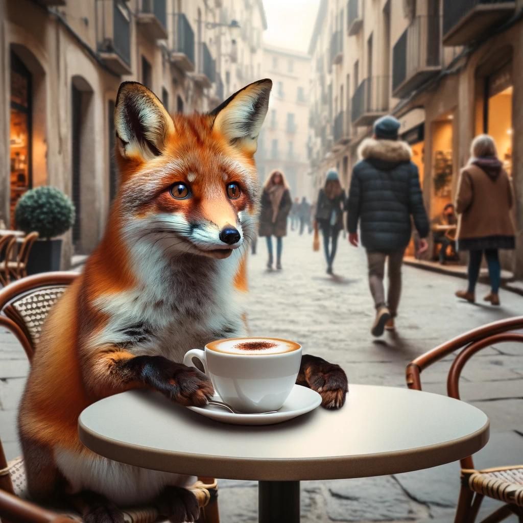 A_realistic_photo_of_a_red_fox_seated_at_a_small_t