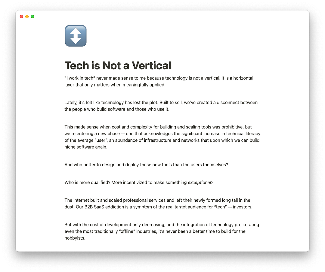 Tech is Not a Vertical