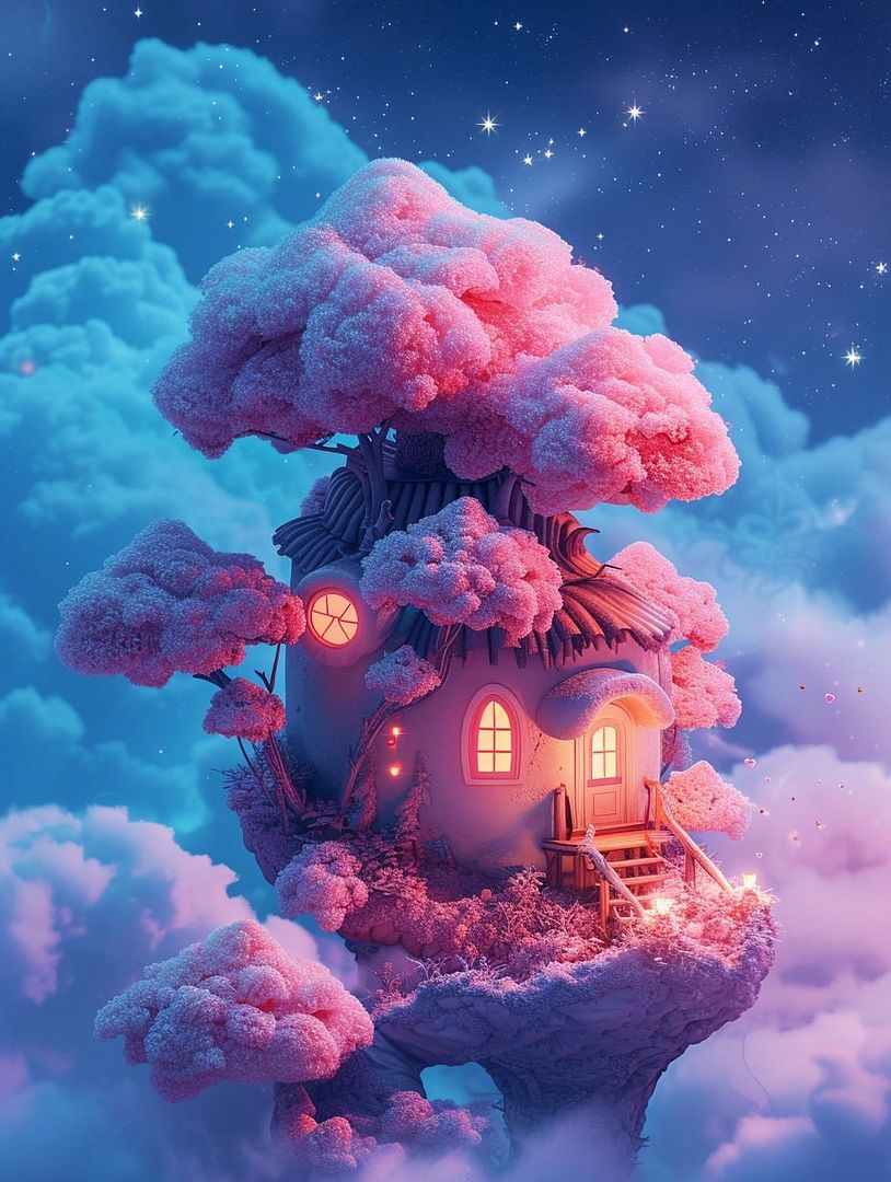 Imagination, Cloud Cabin, Cotton Candy Illustration Texture, Cloud Plants