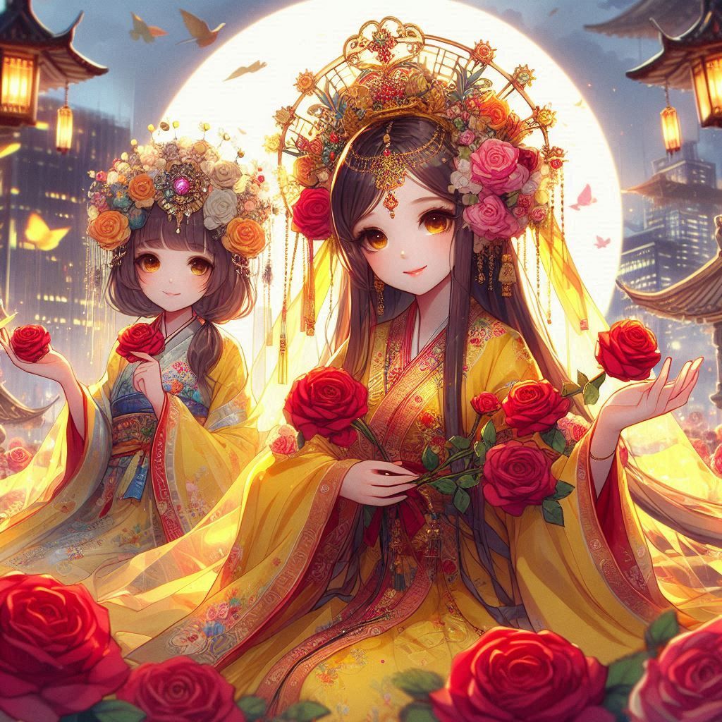 Beautiful Goddess of the yellow and red Roses