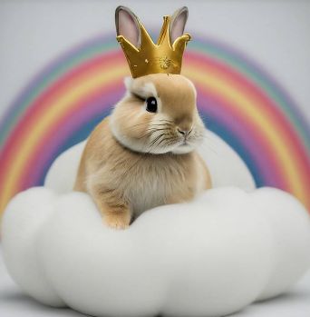 A cute bunny wearing a golden crown