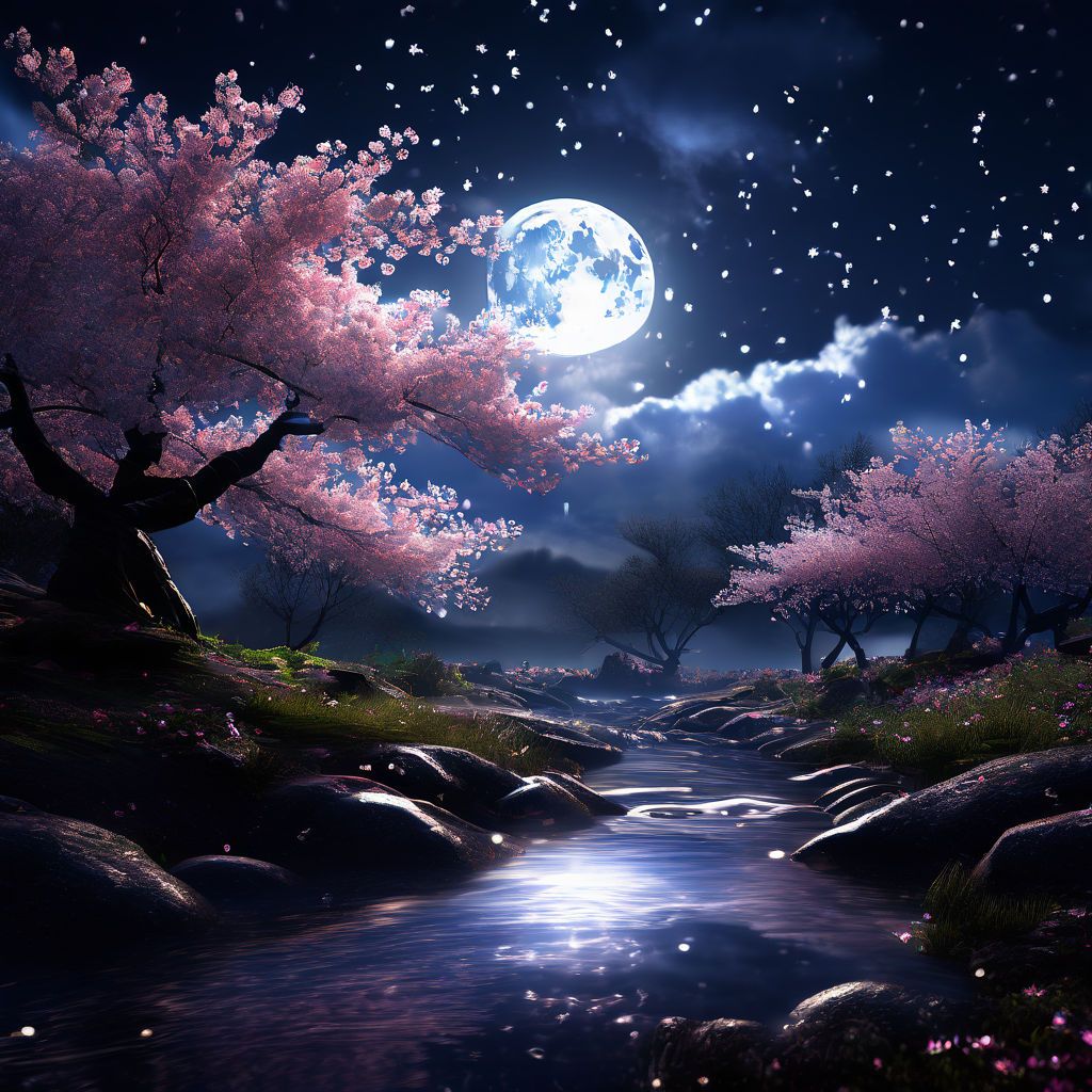 cherry blossom under the moon light