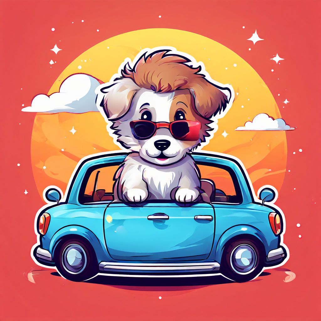 Cute dog driving a car