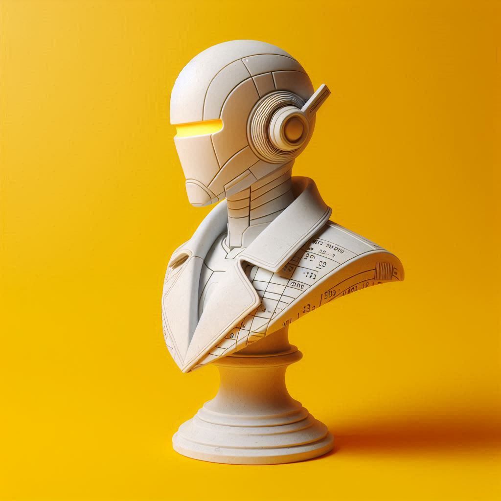 white marble bust of robot